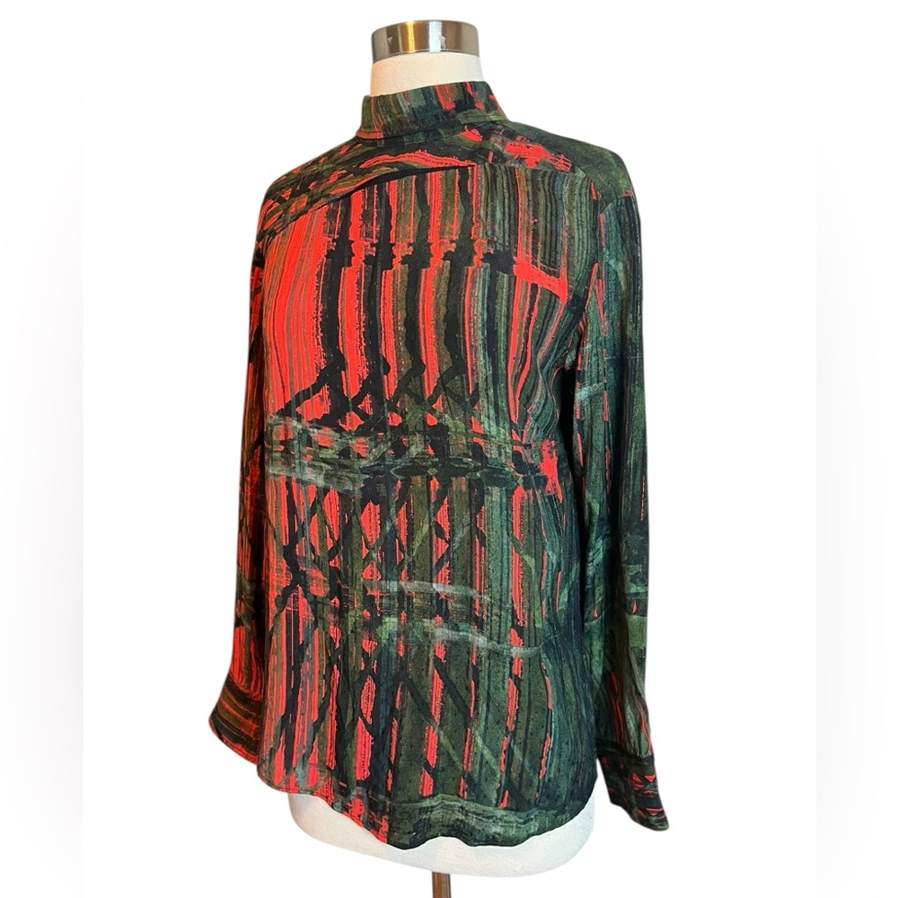 Palmer Harding Shirt Size UK 8/US 4 Red Green Abstract Print Artsy Long Sleeve